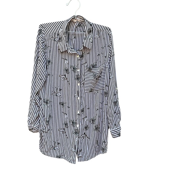 Dragonfly Striped Black and White Blouse - Picture 1 of 10